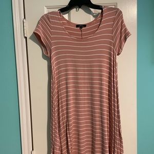 Pink and white striped casual dress.